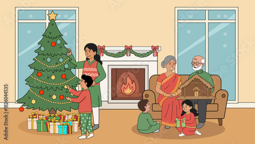 Multi-generational family christmas celebration