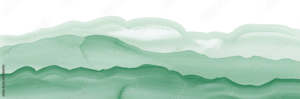 Fototapeta premium Abstract green watercolor landscape with layered hills and white background