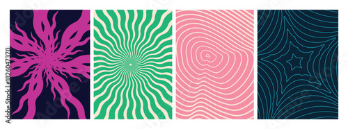 Psychedelic Swirl Spiral Patterns. Wavy Retro Groovy Vector Background. Funky Swirl Abstract Twirl Background