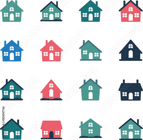 Colorful residential house icons collection home property living