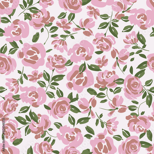 Floral seamless pattern featuring loose and whimsical illustrations of dense ...
