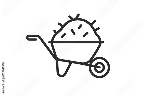 Wheelbarrow loaded with garden soil or compost for farming and gardening work