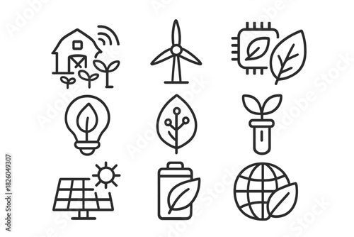 Sustainable energy and eco-friendly technology symbols for environmental conservation