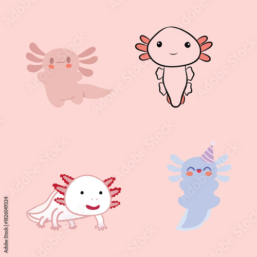 cute cartoon axolotl stickers ilustration

