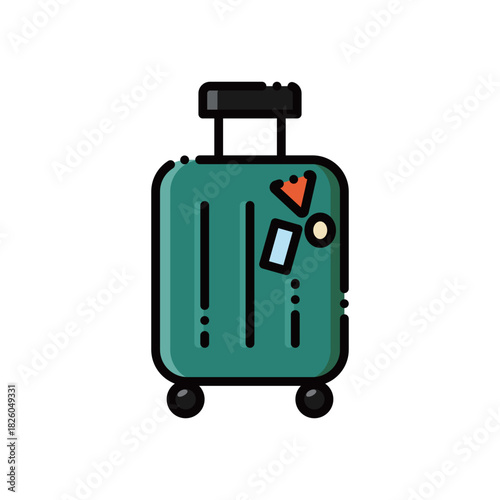 A cute green suitcase with travel stickers & handle. Perfect for trip or business travel designs. Editable & scalable.