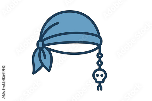 Stylized pirate head covering with knot detail and dangling skull and beads charm