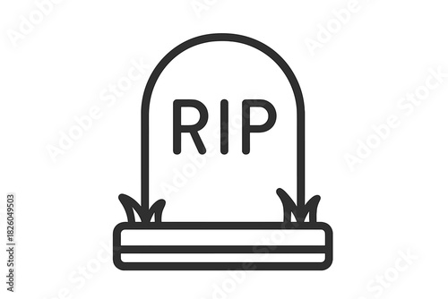 Simple graphic of a tombstone with RIP text symbolizing death, remembrance, and memorial