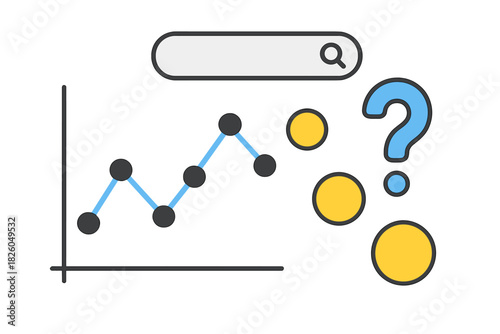 Business data analysis chart showing fluctuating market trends with search bar and question mark icon