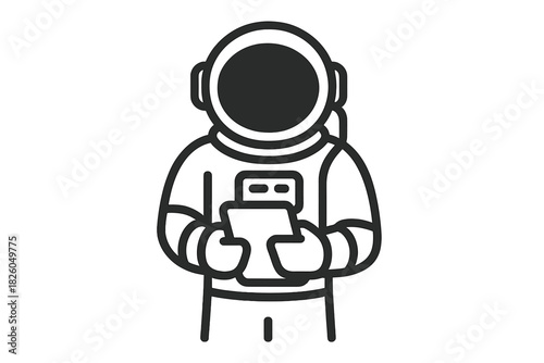 Astronaut in a spacesuit holding a digital tablet or clipboard for data entry