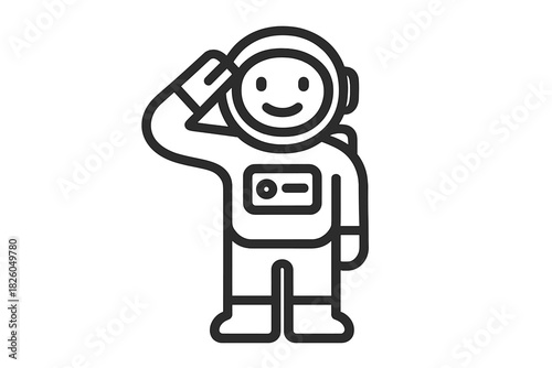Friendly cartoon astronaut character wearing a spacesuit giving a military salute