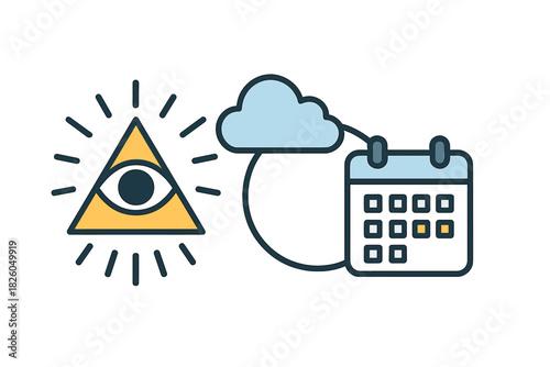 Eye of Providence symbol monitoring cloud data and calendar scheduling system