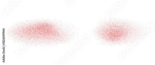 Noise gradation red peppers fly spots shapes set. Grainy texture paprika splash elements. Spray paint dotwork forms. Vector gritty wavy blob. Grunge food figures.