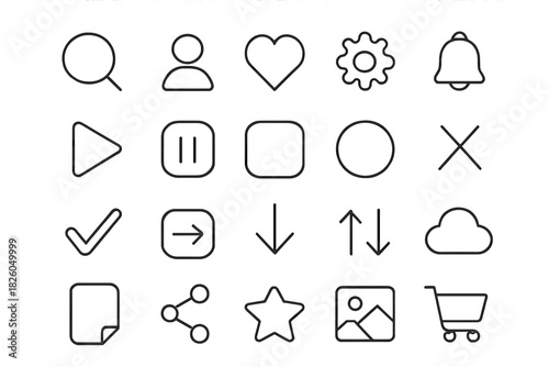 Minimalist essential user interface icons for web and mobile applications