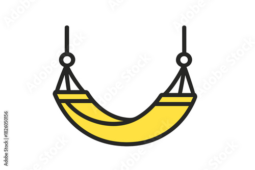 Bright yellow hanging hammock for summer vacation, tropical travel, and relaxation