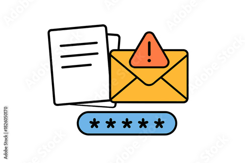 Digital security warning with email, document, and password protection icons