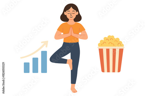 Woman performing yoga tree pose symbolizing life balance with finance and leisure