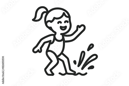 Happy young girl splashing water in a swimsuit enjoying summer vacation and playtime