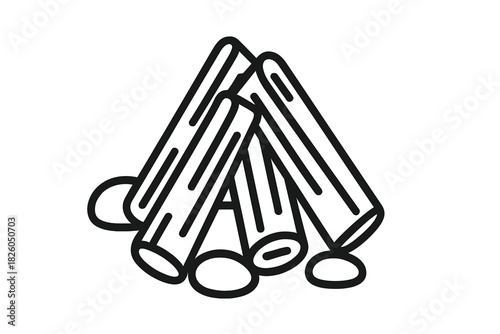 Simple black outline graphic showing stacked firewood logs ready for a cozy campfire or bonfire preparation