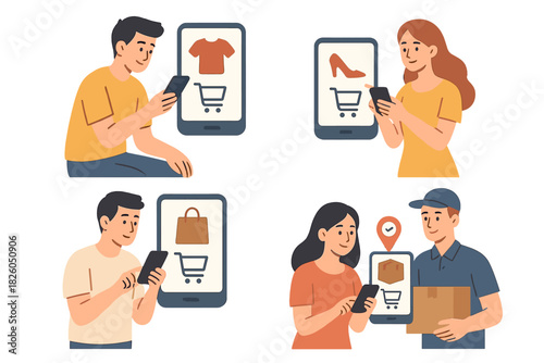 Consumers shopping online and tracking package delivery using mobile phones