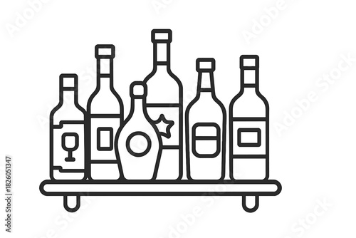 Collection of various alcoholic beverage bottles displayed on a bar shelf