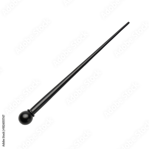 A sleek, black pointed tool with a rounded end on a stark black background