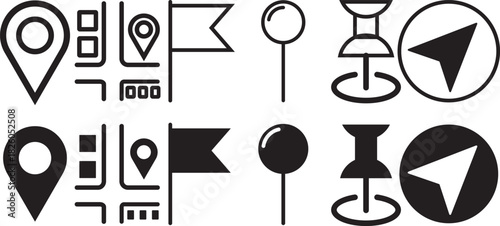 Map pin location icon set. Map markers isolated on white background. location pin place marker. Location icon. Map marker pointer icon set. Modern map markers