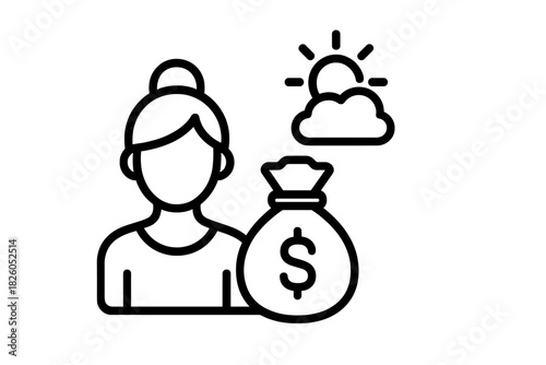 Person saving money in a bag, symbolizing financial security planning and future prosperity