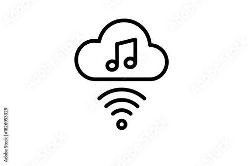 Minimalist line art icon for cloud music streaming service and wireless data transmission