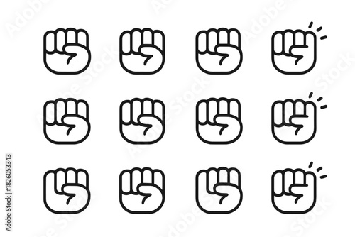 Simple line symbols of a clenched fist representing protest, power, and solidarity
