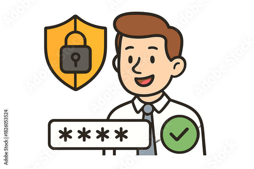 Happy user confirming protected password login during digital security process