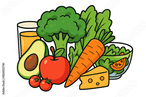 Vibrant collection of fresh nutritious foods and ingredients for a healthy balanced diet