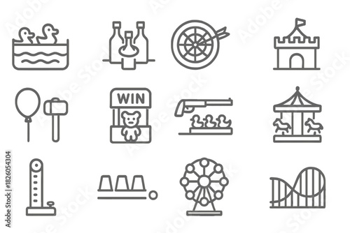 Amusement park rides, carnival games, attractions, and fairground activities