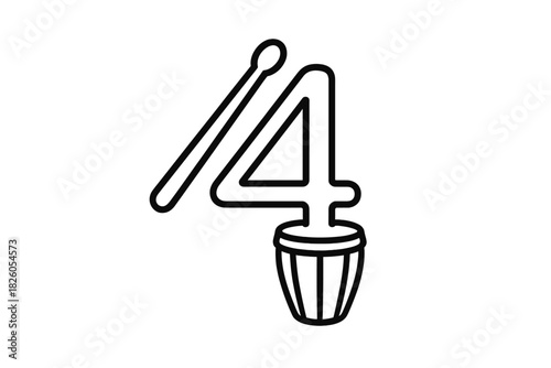 Stylized four icon merged with drumstick and percussion instrument base design