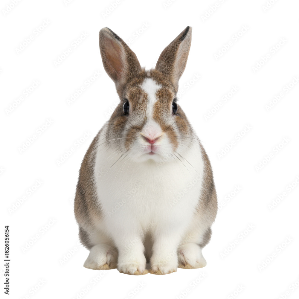 Obraz premium Adorable Dutch Rabbit With Brown and White Fur Sitting on a Black Background