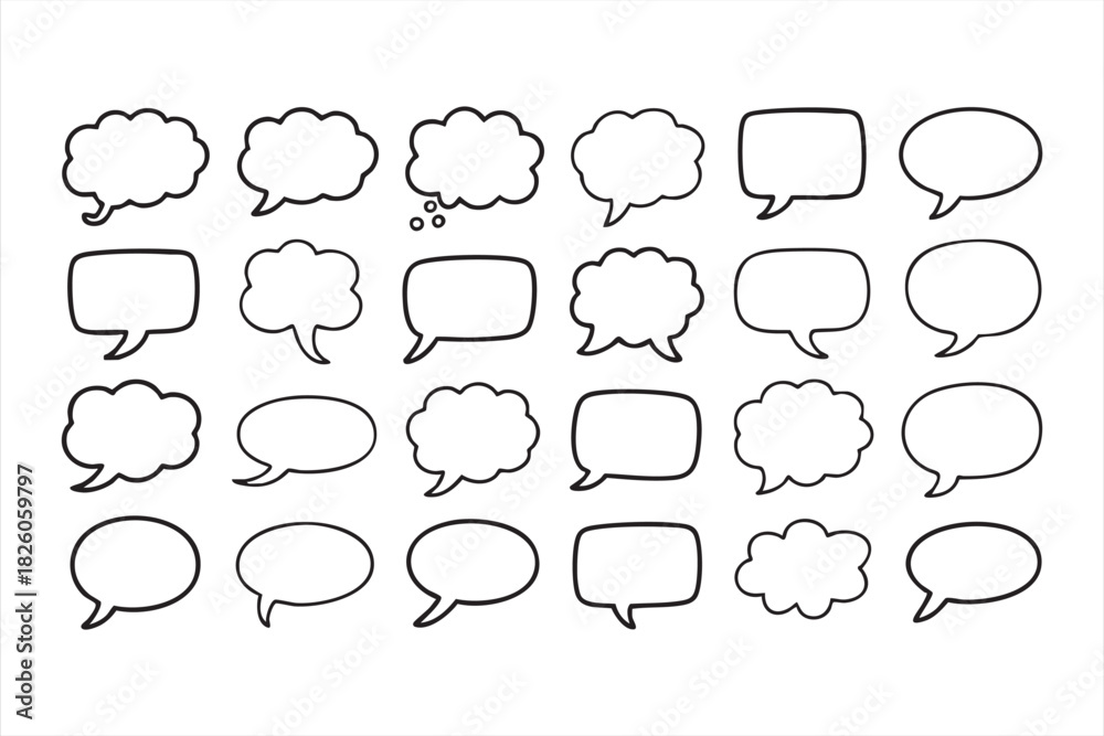 Fototapeta premium Speech bubble outline icons for web UI, app messaging, and communication design elements