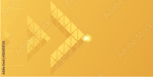 Abstract Bright Yellow Background with Large Geometric Triangle Arrow Pointing Right and Drop Shadow Effect