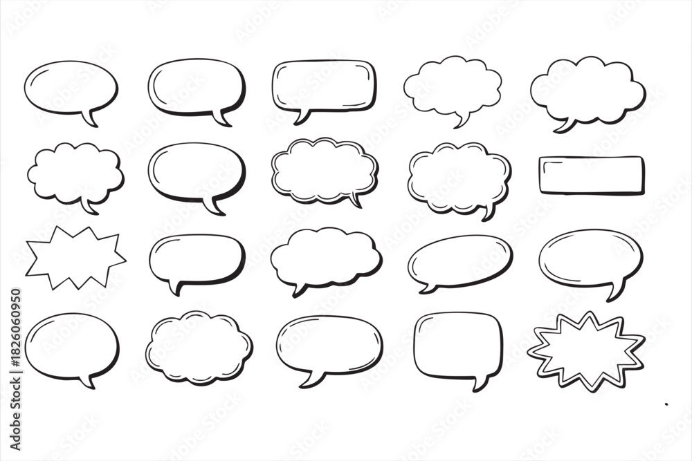 Fototapeta premium Hand drawn chat bubble shapes for social media posts digital layouts and interface assets