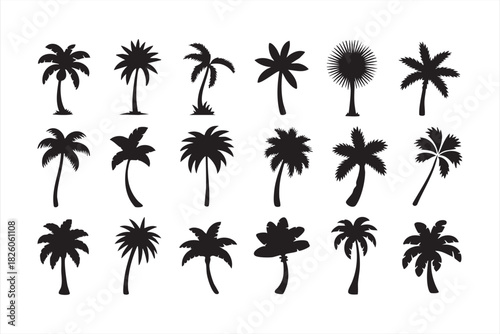 Palm tree icon set for vacation web UI app assets and tropical destination visuals