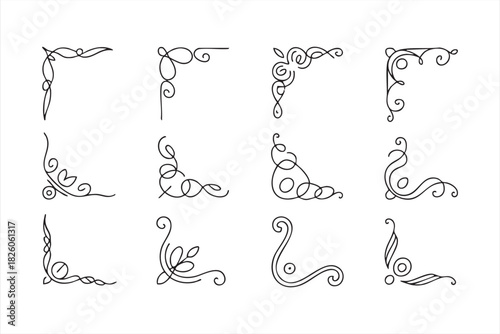 Scroll and swirl corner border collection for decorative graphic accents and frame designs