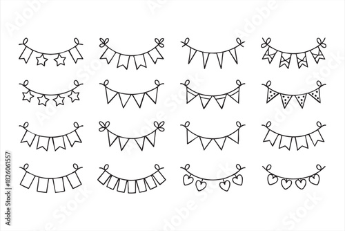 Festive bunting banner icons for party graphics event layouts and celebration themed designs