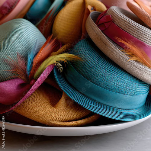 Colorful hat feather fabric decorative fashion accessory pile elegant stylish vibrant