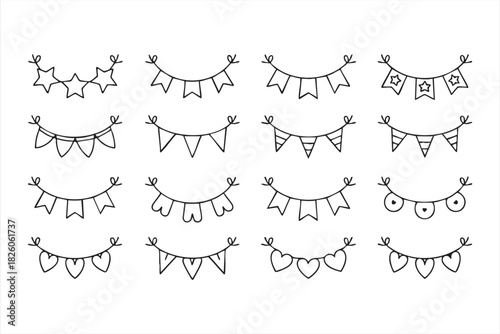 Garland and pennant illustration set for holiday branding web UI and cheerful decor visuals