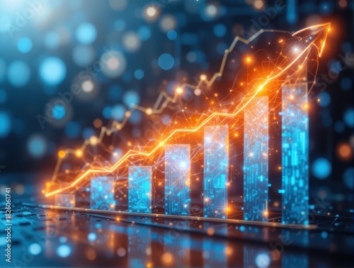 Dynamic Financial Growth Chart with Digital Data Visualization and Sparkling Elements