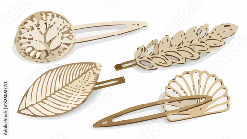 Elegant hair accessories, nature-inspired designs, leaf and shell motifs for the modern woman, timeless style, delicate touch, perfect for everyday fashion