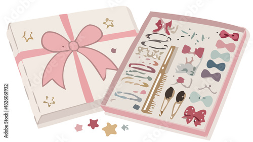 Delightful gift box with charming hair accessories for a special occasion, a sweet present for a little girl, ideal for fashion and beauty projects