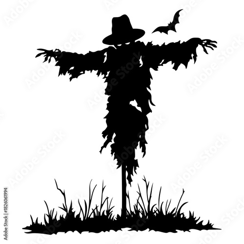 Minimalist black silhouette of a creative person thinking and imagining ideas with abstract shapes around the head