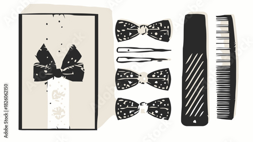 Charming hair accessories collection showcasing a stylish bow tie, clips, and comb for beauty inspiration and elegant hairstyling ideas. Fashionable and trendy