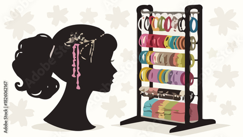 Elegant woman silhouette with jewelry display, a fashion boutique visual, perfect for style guides, beauty blogs, and retail promotions, chic and stylish design