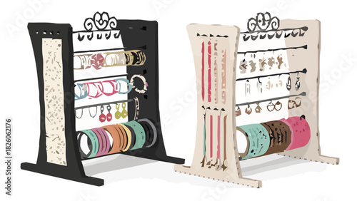Elegant jewelry display stands showing bracelet and earring organization, perfect for boutique retail or stylish home decor, showcasing accessories