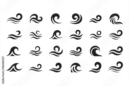 Marine wave silhouettes for coastal design projects surf visuals and sea themed layouts